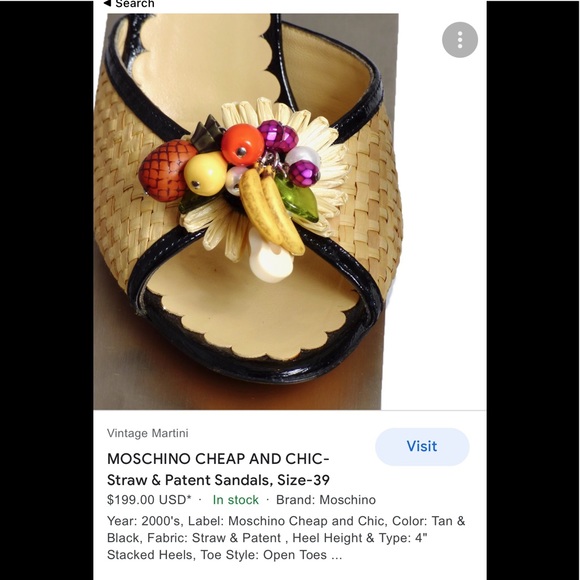 Moschino Mules Sz 38 Straw and Patent sandals Carmen Miranda Woven Fruit - Picture 9 of 10